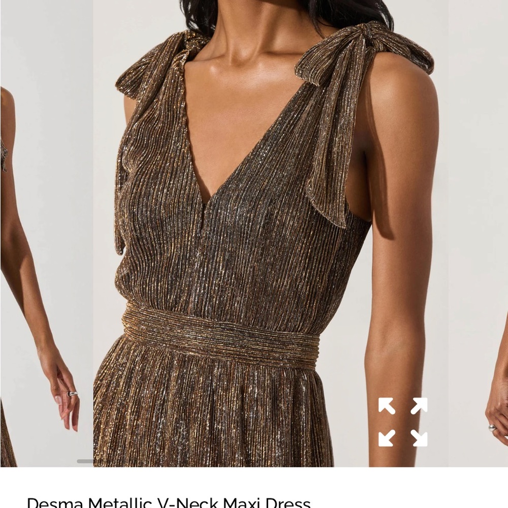 NWT ASTR  Desma Dress Metallic Bronze V-Neck Maxi Dress Size L - Picture 4 of 12